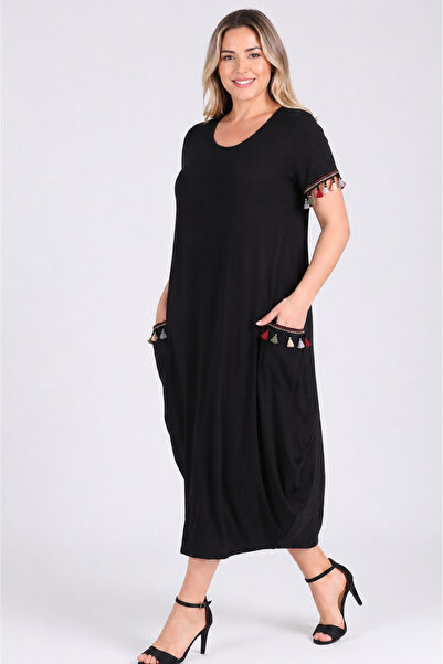 Curvy Trend Plus Size Sleeveless and Pocket Tassel Wide Short Sleeve Dress