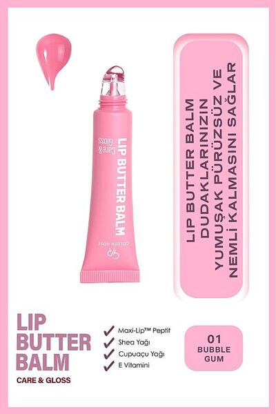 Golden Rose Lip Butter Balm Care&Gloss - 01 Bubble Gum - Renkli Dudak Parlatı...