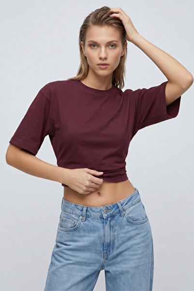 MAXIMILLIAN Γυναικεία μπλούζα μπορντό με φαρδιά μανίκια και λαιμόκοψη ποδηλάτου