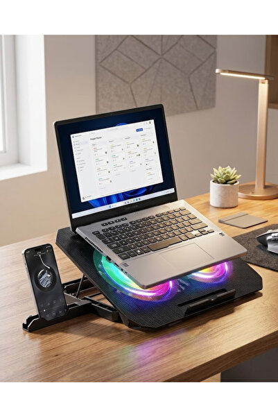USLUCAN ALIŞVERİŞ حامل تبريد للكمبيوتر المحمول مزود بمروحة RGB ومنفذ USB