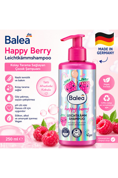 BALEA Happy Berry Çocuk Şampuanı 250 ml | Kolay Tarama Etkili Vegan Formül