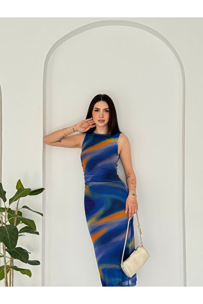 Noi Belis Φόρεμα μίντι μήκους με ντραπέ σχέδιο και υφαντό μανίκι SS26EL0027