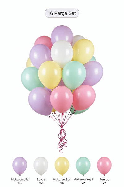 BALOMİS Gül Temalı Balon Seti Makaron Sarı Beyaz 16 Adet Kız Doğum Günü Parti...
