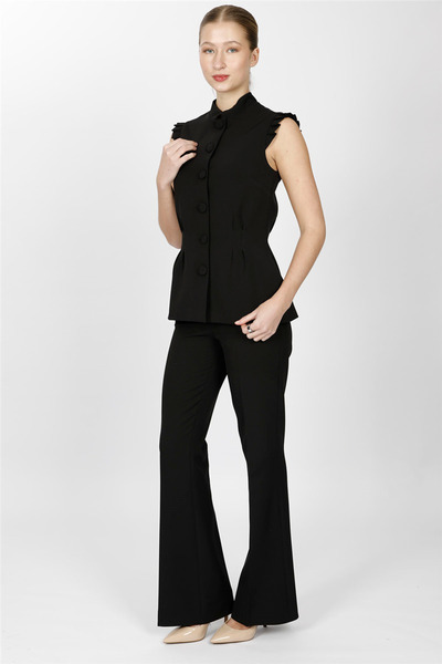 ÖNDER ÖZSOY Haki̇m Collar Pleated Vest Suit 1537506-Black - 1537506
