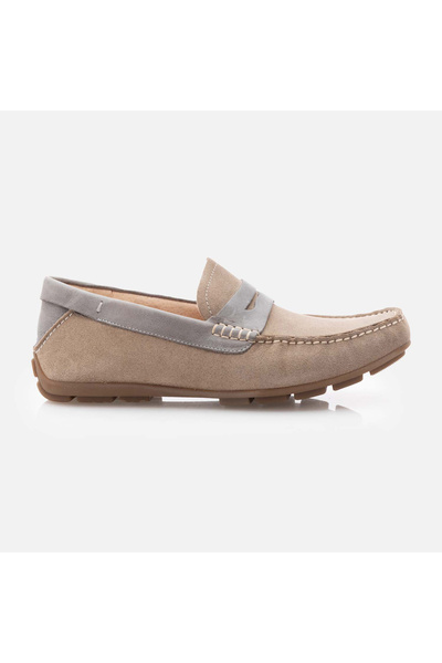 UrbanShoes Mocasini bărbați din piele naturală, Leofex - 192 Bej Velur Box