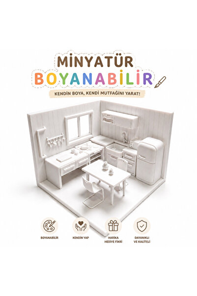 Minyatür Boyanabilir Mutfak Diorama Seti – Kendin Yap DIY Hobi Kiti