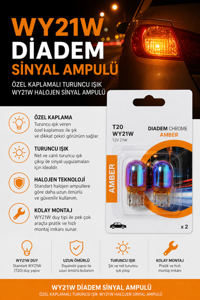 Fardoktoru WY21W T20 Diadem Sinyal Ampulü Özel Kaplamalı Turuncu Işık WY21W H...