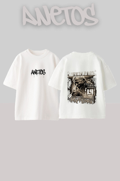 Anetos Tricou oversize alb din bumbac cu imprimeu pe spate Linkin Park 4 Design
