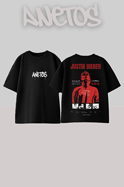 Anetos Μπλουζάκι Justin Bieber 1 Design Back με τύπωμα Cotton Black oversized