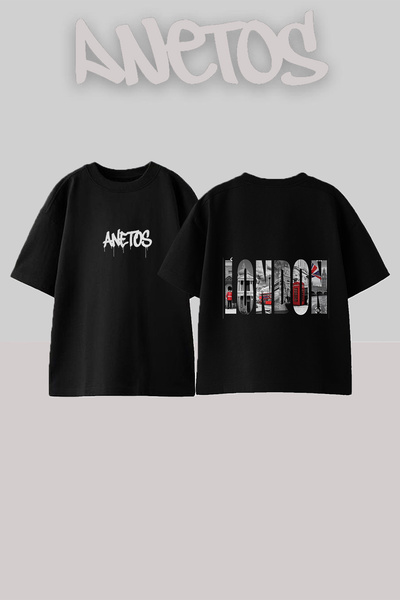 Anetos Μπλουζάκι London Image Design με στάμπα στην πλάτη, βαμβακερό, μαύρο, ...