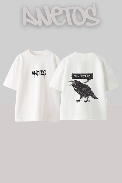 Anetos Μπλουζάκι Nevermore Raven Design με στάμπα στην πλάτη, βαμβακερό λευκό...