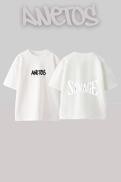 Anetos Μπλουζάκι Savage Text Design με στάμπα στην πλάτη, βαμβακερό λευκό ove...