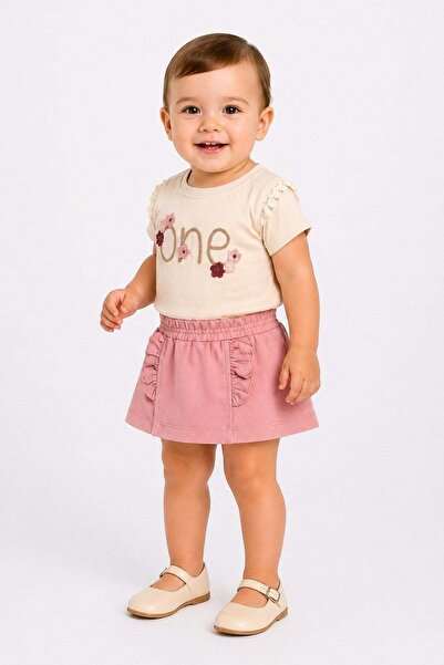 dinamik çocuk Baby Girl 2-Piece Summer Set One Embroidered Lace T-Shirt and R...