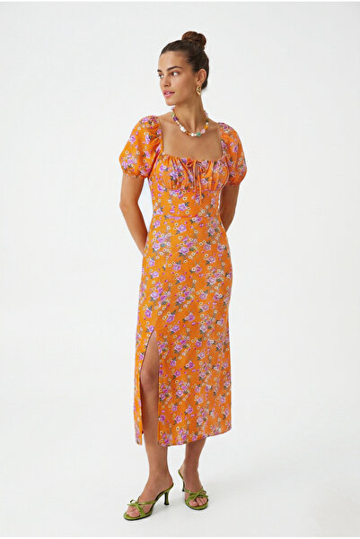 Ritnice Women's New Gardenya Stretchy Floral Orange Knitted Dress