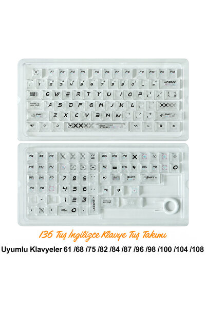 silabor 136 Tuşlu Keycaps Beyaz baskılı karbon fiber dokulu 136 tuşlu İngiliz...
