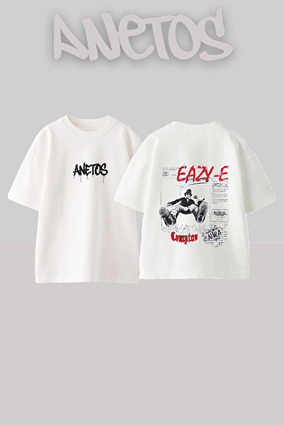 Anetos Μπλουζάκι Eazy E Design Back με τύπωμα Cotton White oversized