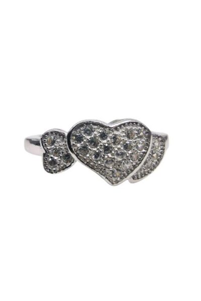 OEM Ornamental ring for women, Silver color, Hearts with Stone-Embellished pa...