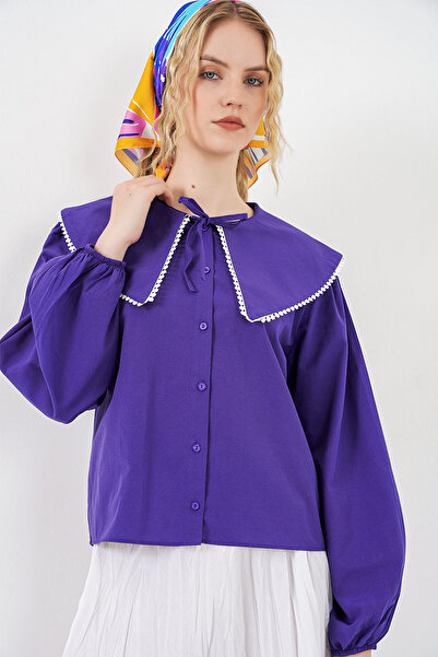 Bigdart Γυναικείο πουκάμισο με γιακά κούκλας 20314 - Μωβ