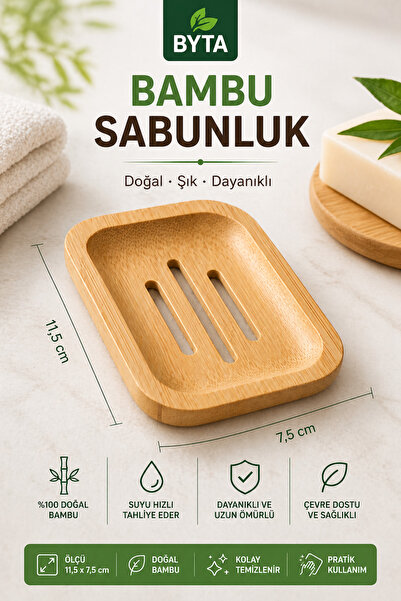 BYTA Bambu Sabunluk – Doğal, Su Tahliyeli, Dayanıklı Sabun Tabağı (11,5 x 7,5...