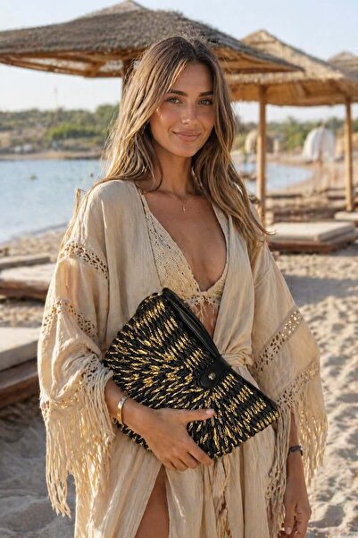 BALIENTE Μαύρη ψάθινη γυναικεία τσάντα