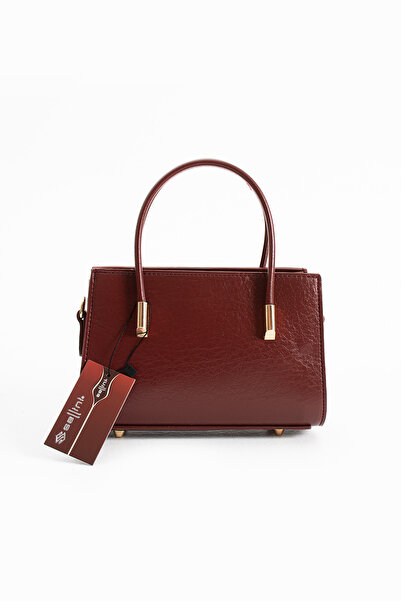 Sellini Gold Detailed Fixed Strap Petra Women's Crossbody Bag Claret Red