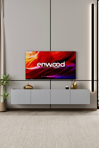enwood Capella TV Ünitesi Sis gri MDF 4 kapaklı 180 cm duvara monte