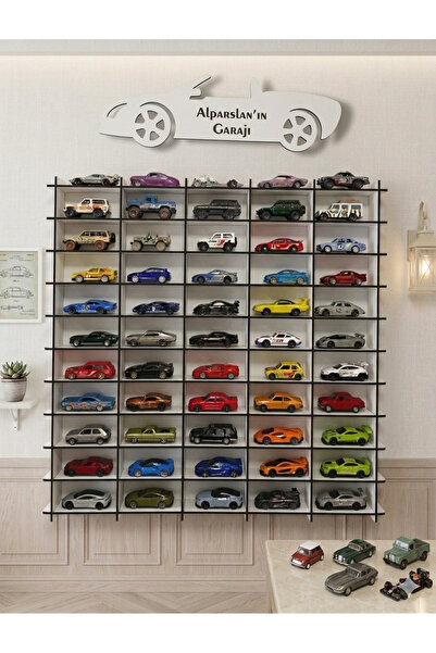 My Kids Room 50 Araç Kapasiteli İsimli Araba Rafı - Dekoratif Çocuk Odası Oyu...