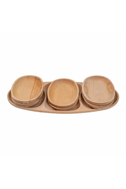 FOXMAG24 Set de 7 tăvi ovale din lemn de fag, compartimentate, 60x28x2.5cm