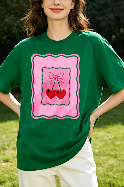 Fleck Womens T Shirts Cherry Bow Print Casual Oversized Style