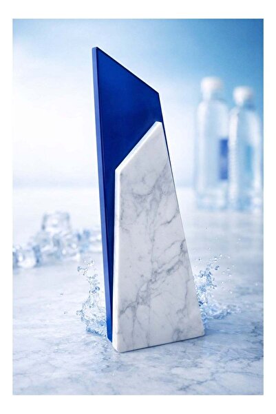 Generic Plaque Trophy Modern Marble & Blue Acrylic 25cm