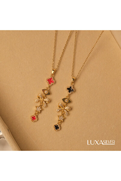 luxa silver jewellery Çelik Gold Siyah Renk Mineli Kararmaz Yonca Fiyonk Yıld...
