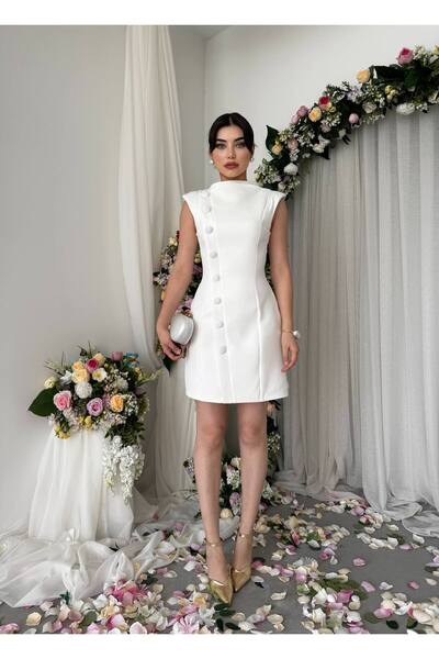 conconmoda Düğme Detaylı Tasarım Kadın Mini Vatkalı Elbise Xaes