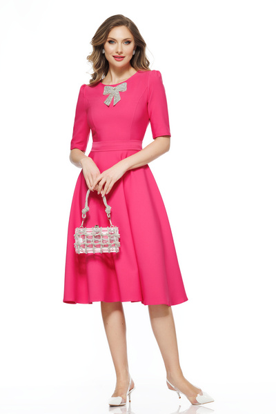Fofy Rochie eleganta ciclame croi retro cu fundita din strassuri