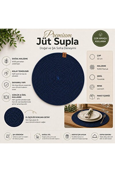 Fabrix Home 6 Pieces of Navy Blue Jute Placemats / American Service Lux Prese...