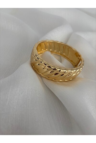JEWELERY Gold Renk Örgü Desenli Kelepçe Bileklik | Şık ve Modern Tasarım