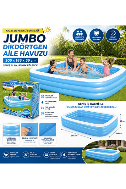 TRUST STORE Jumbo Aile Havuzu 305x183x56 cm Şişme Dikdörtgen Bahçe Havuzu Gen...