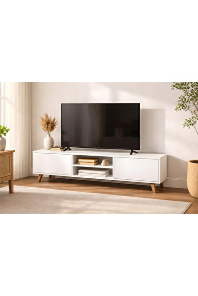 Ravoni Home Premium %100 MDF TV Ünitesi - Modern Beyaz Yaşam Ünitesi - 140 cm
