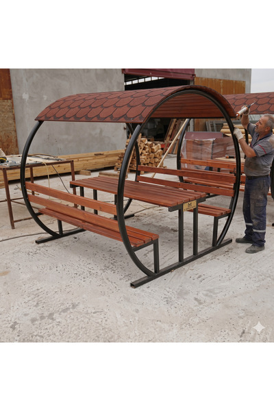dost ahşap Çatılı Piknik Masası