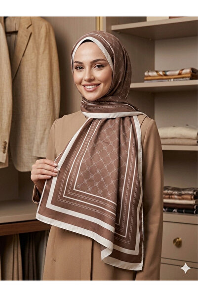 Yagmurbulutscarf Çizgi Detaylı Baklava Desenli Keten Soft Şal