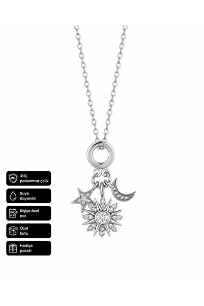 HER ŞEY NOTA www.herseynota.com Sun Moon Star Figured Women's Necklace 316L S...