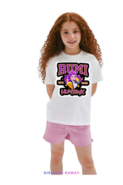 Girlboss Kawaii Rumi t-shirt beyaz K-pop Demon Hunters Huntrix