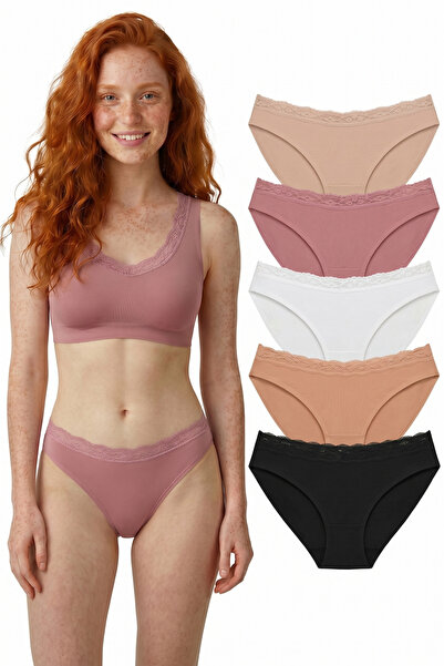 Lavint Homewear Πακέτο 5 τεμαχίων δαντελωτών γυναικείων εσώρουχων με κοπή λέι...