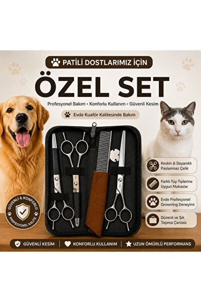 Grau Profesyonel Evcil Hayvan Tüy Kesim Seti – Paslanmaz Çelik Makas Seti | S...