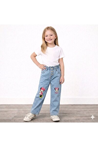 YİGİT BUTİK Pantaloni din denim pentru fete cu imprimeu cu personaje