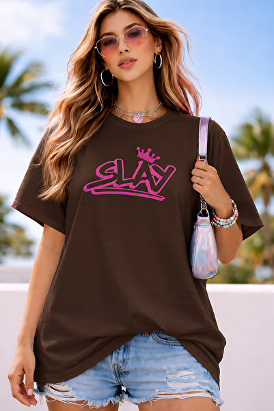 ArtYus Slay Text Printed Unisex Oversize T-Shirt – Cotton Crew Neck Casual T-...