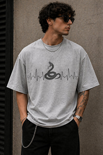 ArtYus Snake and Pulse Line Print Unisex Oversize T-Shirt – Cotton Crew Neck ...
