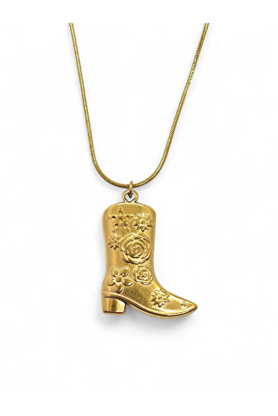 Duiwerlis Women's Gold Color 316L Steel Boot Pendant Necklace with Flower Pat...