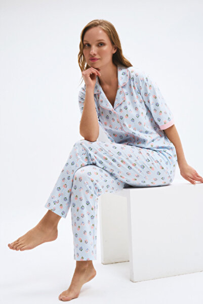 Pijadore 2060 Düğmeli V Yaka Düğmeli Pijama Takımı