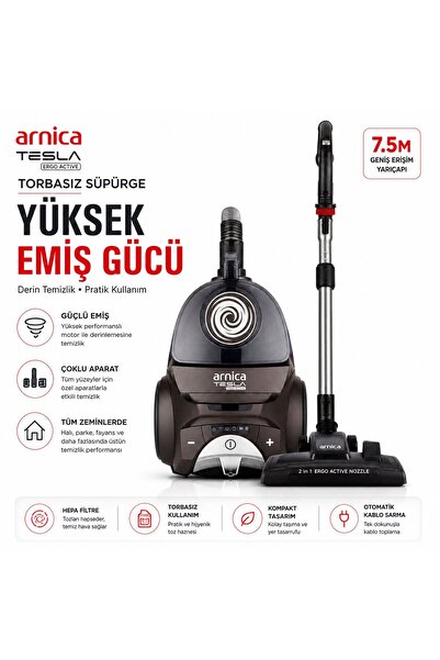 Arnica Güçlü Emiş Ve Turbo Başlık Donanımlı Toz Torbasız Elektrikli Süpürge Y...