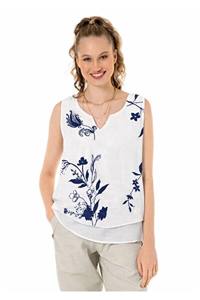 Org Marka Store HEAVEN 1585 Desenli Vual Çift Katlı Sıfır Kol Bluz